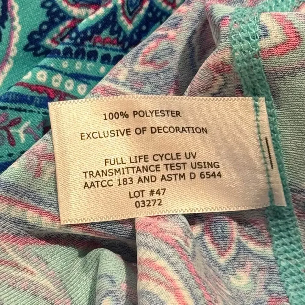 Coolibar Swim Top Y2K Boho Coastal Grandma Beachy UPF 50+ Paisley Blue Large